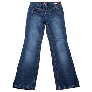 VTG TOMMY JEANS BACKWARDS Women Juniors 11 Stretch Denim Blue Jeans RARE